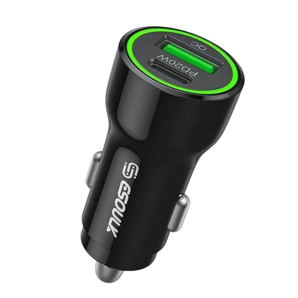 ESOULK 48W Fast Charge Car Charger PD30W QC18W Aluminum USB‑C USB Adapter